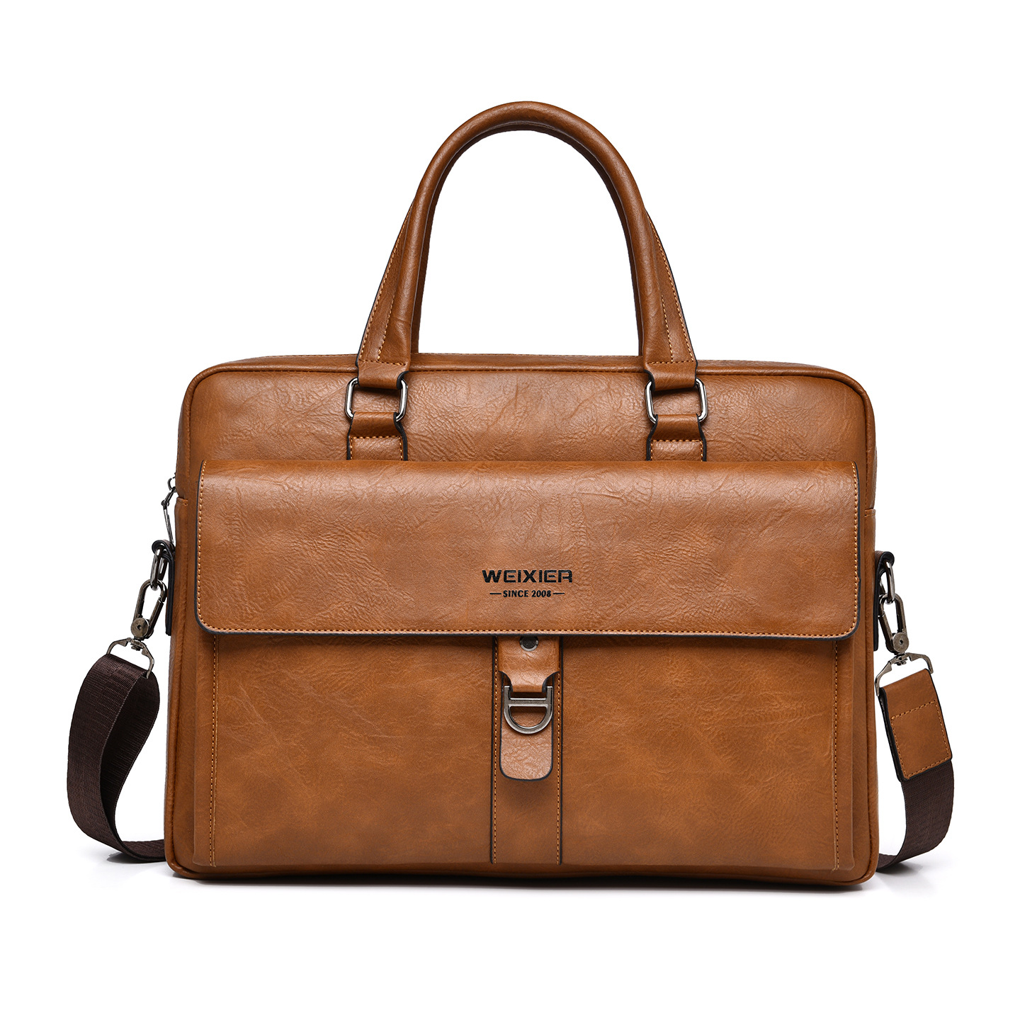 Leather Briefcase - Vintage donkerbruine PU lederen herenaktentas 15,6
